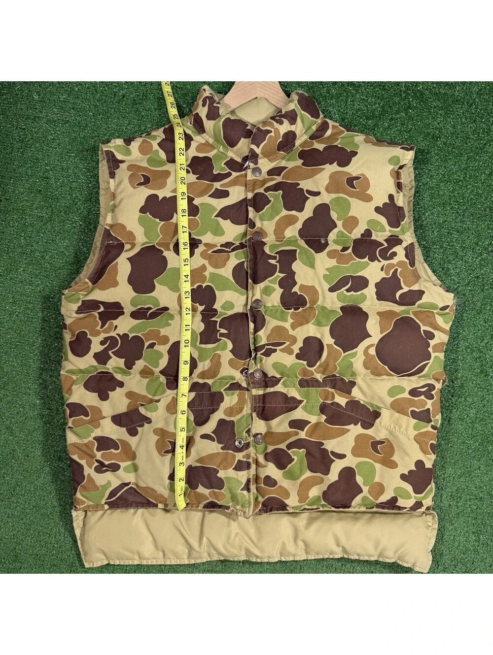 Vintage Stearns Puffer Vest Mens L Brown Green Duck Camo Goose Down Fill Rare